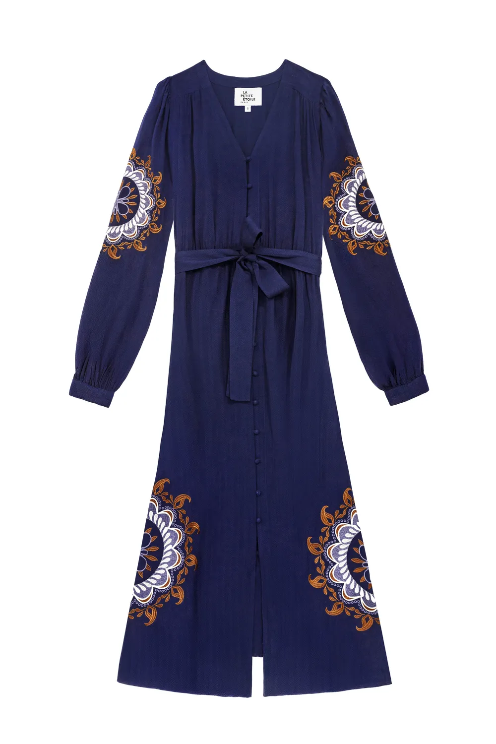 La Petite Etoile Rino maxi jurk marineblauw geborduurd