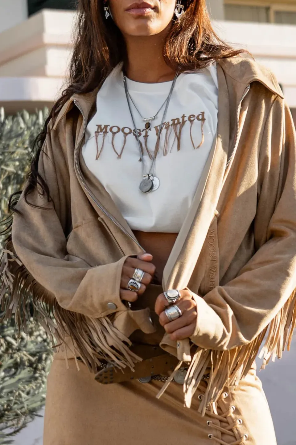 Moost Wanted Kriss Fringe jasje camel zachte stof