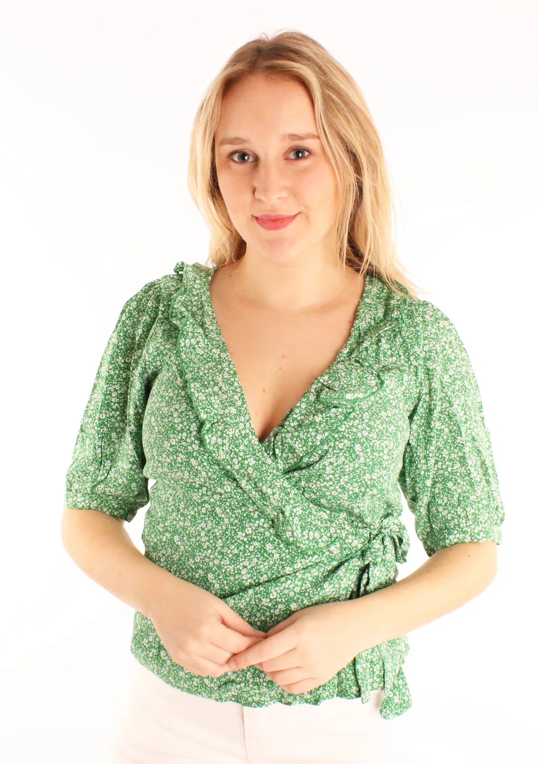 LOVEDRUNKY Blouse Overslag groen bloemen