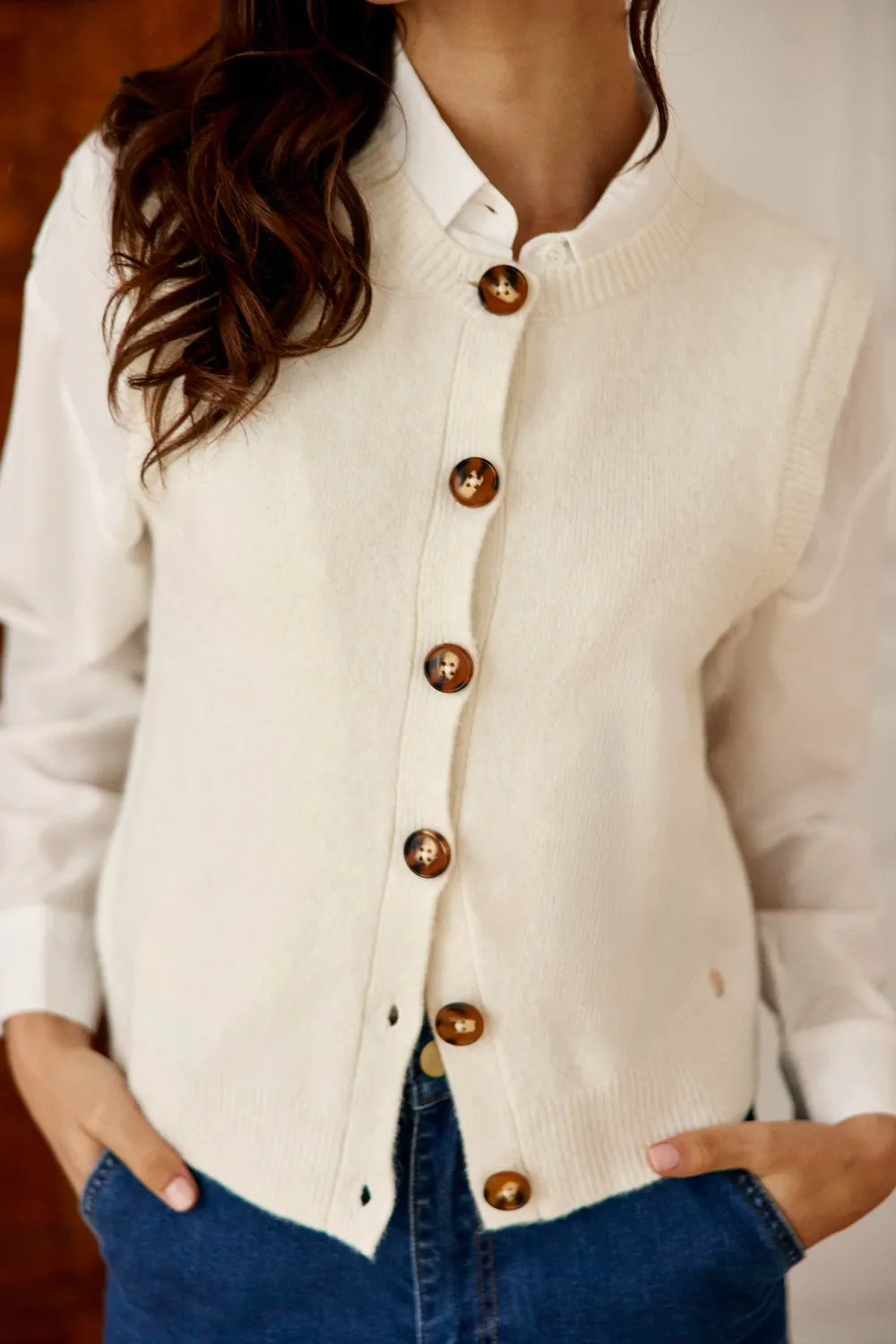 La Petite Etoile Morini gilet ecru mouwloos