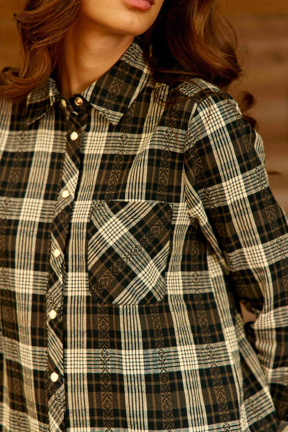 La Petite Etoile Clau blouse zwart ecru ruit