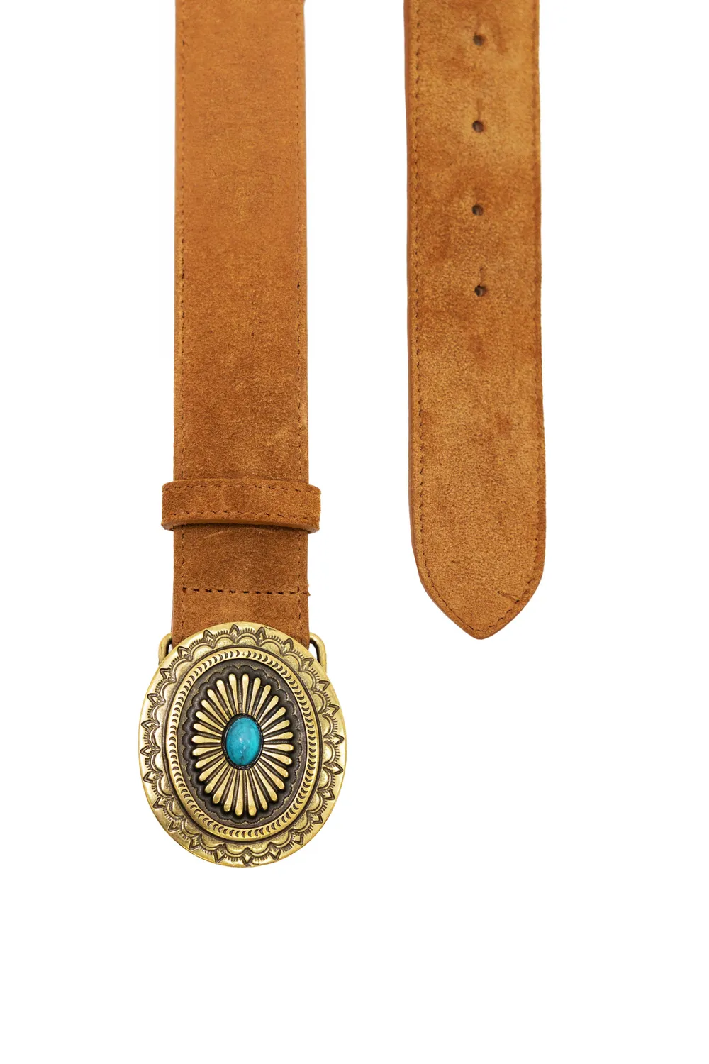 La Petite Etoile Albana riem camel suède 4 cm turquoise