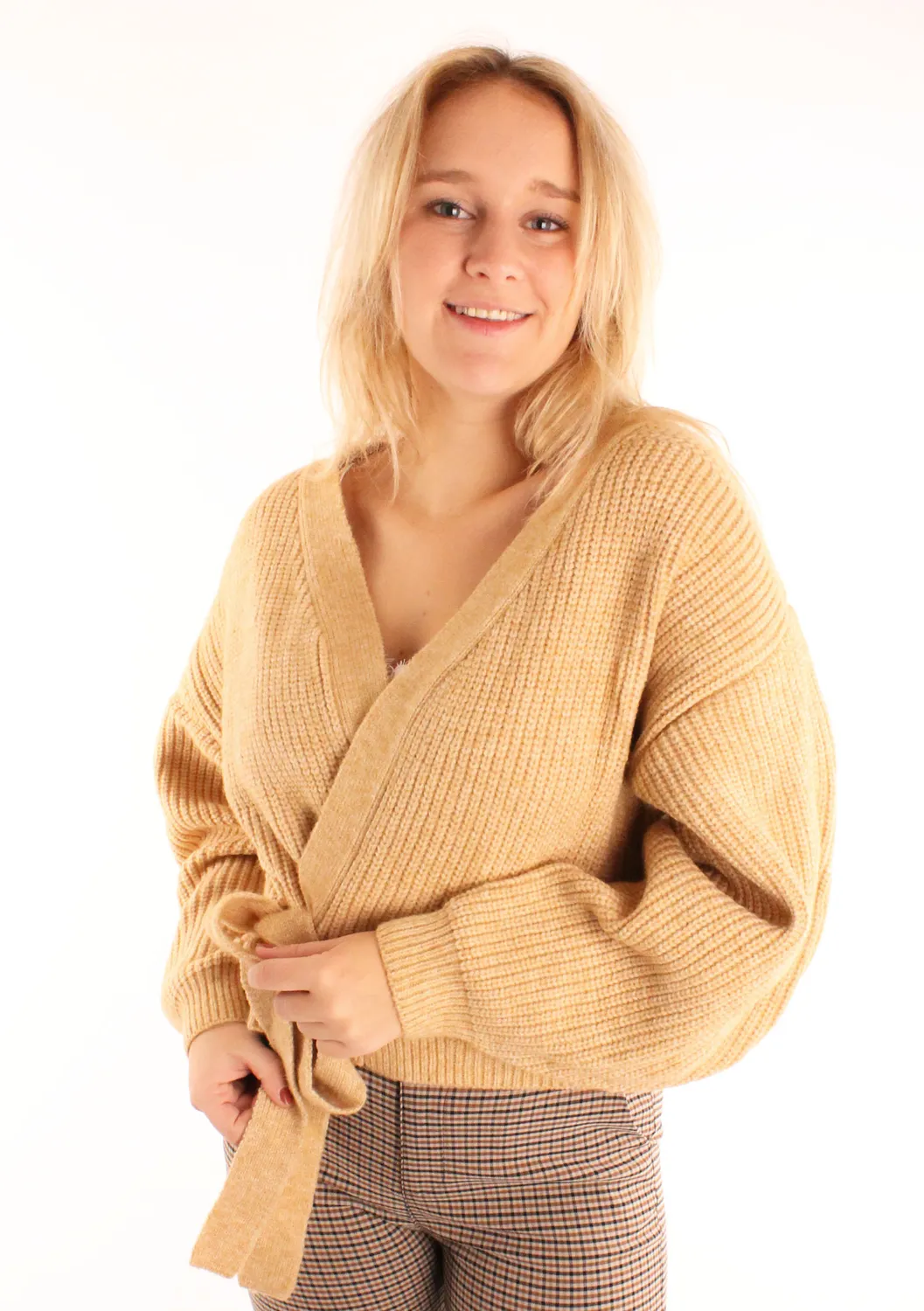 LOVEDRUNKY Wikkelvest vest beige strik one size