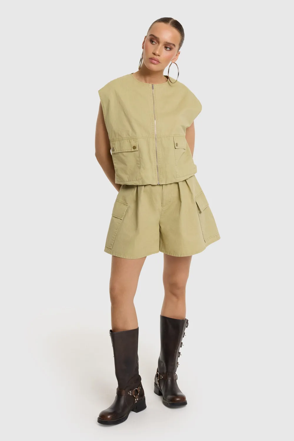 Amiek Noa cargo gilet sand katoen
