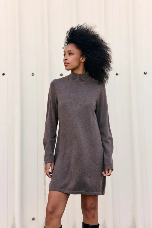 La Petite Etoile Marcia tricot jurk taupe col