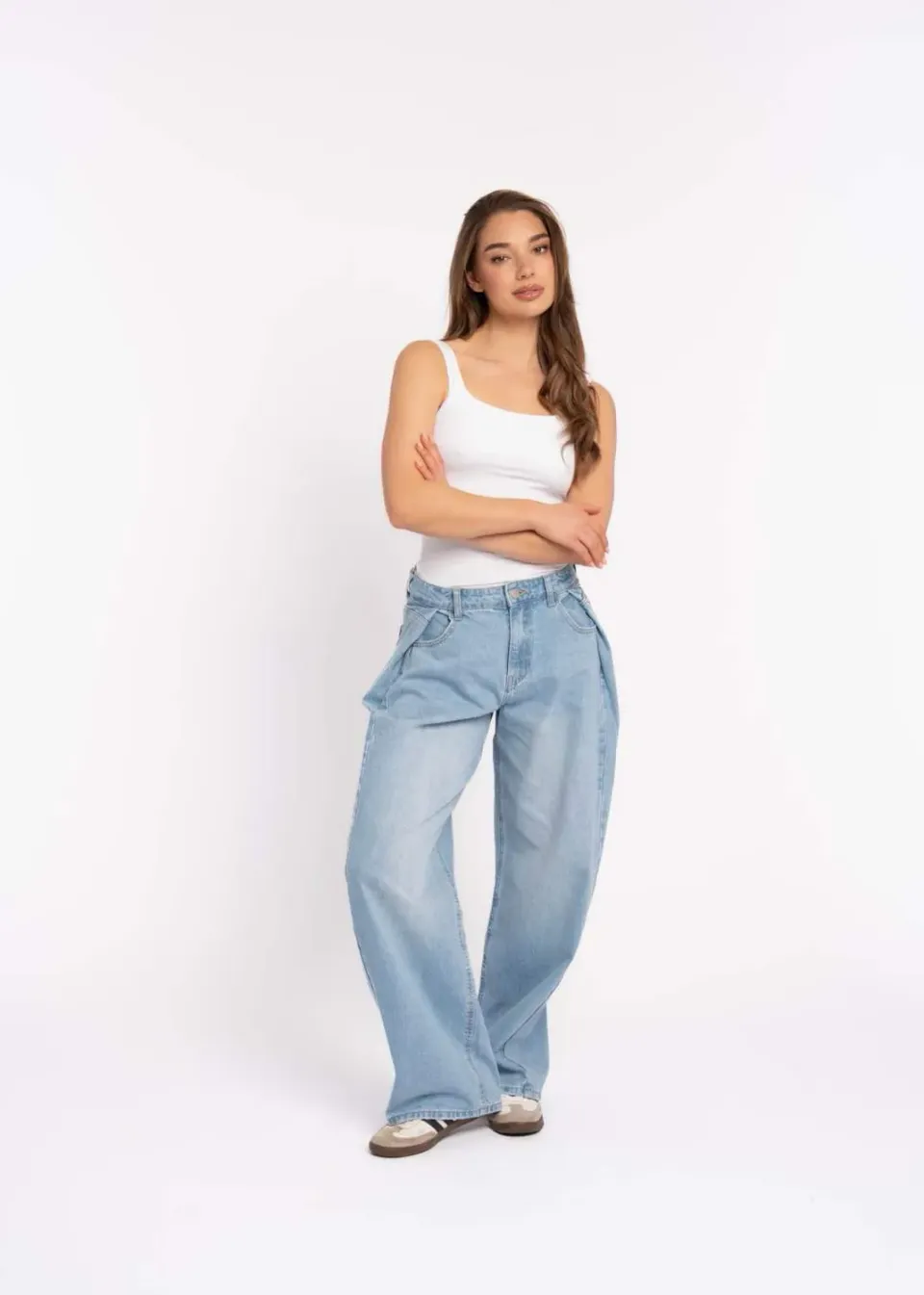 Amiek Lora baggy jeans blauw met stretch