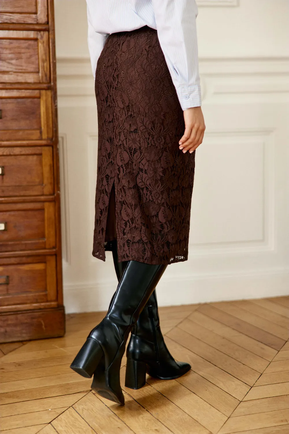 La Petite Etoile Julana kanten rok bruin midi