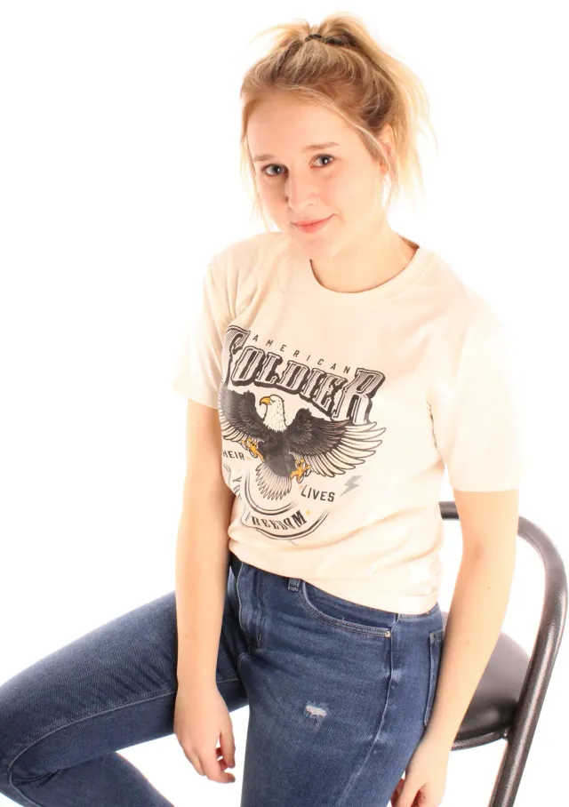 LOVEDRUNKY American Soldier T-shirt ecru stoere print