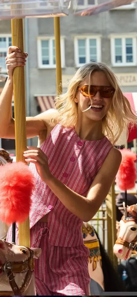 Amiek 24C Gilet Streep gilet roze aangesloten