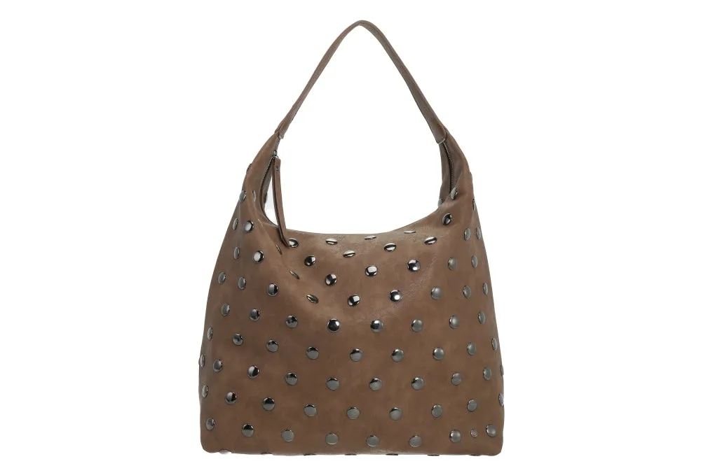Amiek Veneto schoudertas camel met studs