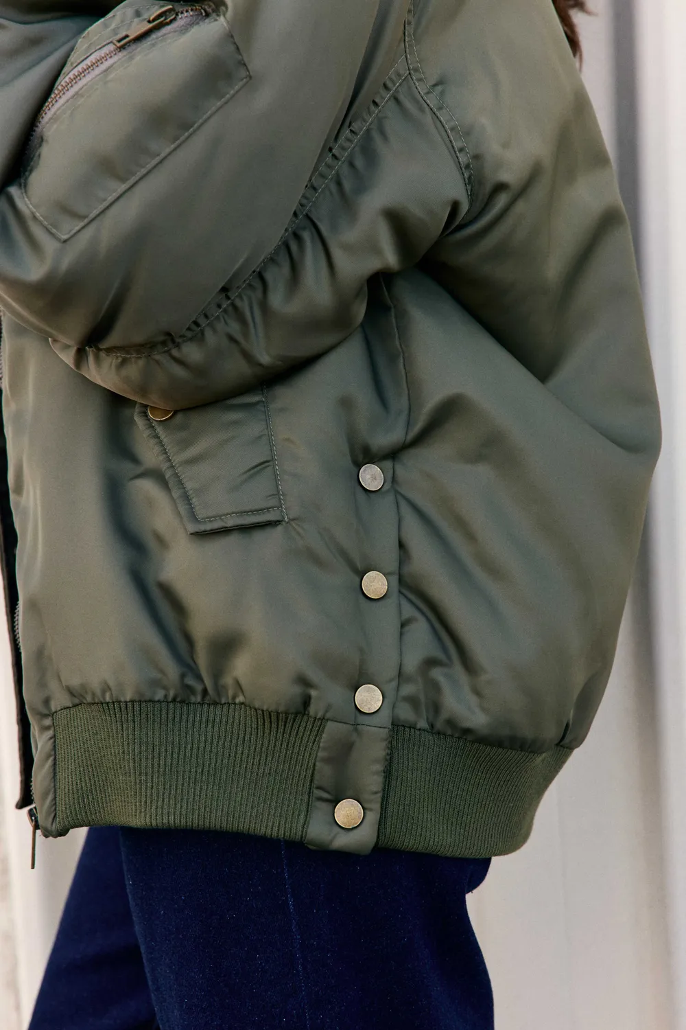 La Petite Etoile Naria bomber kaki oversize bontkraag