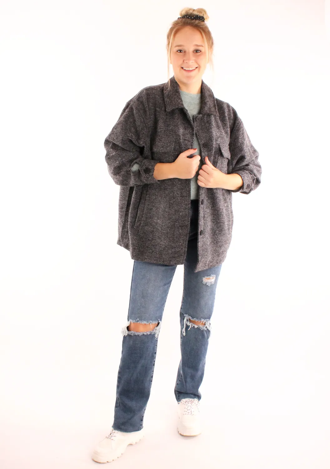 LOVEDRUNKY Visgraat Jack jasje zwart oversized