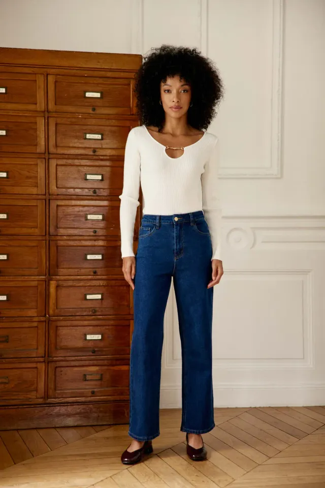 La Petite Etoile Pia rechte jeans wash blauw borduursel