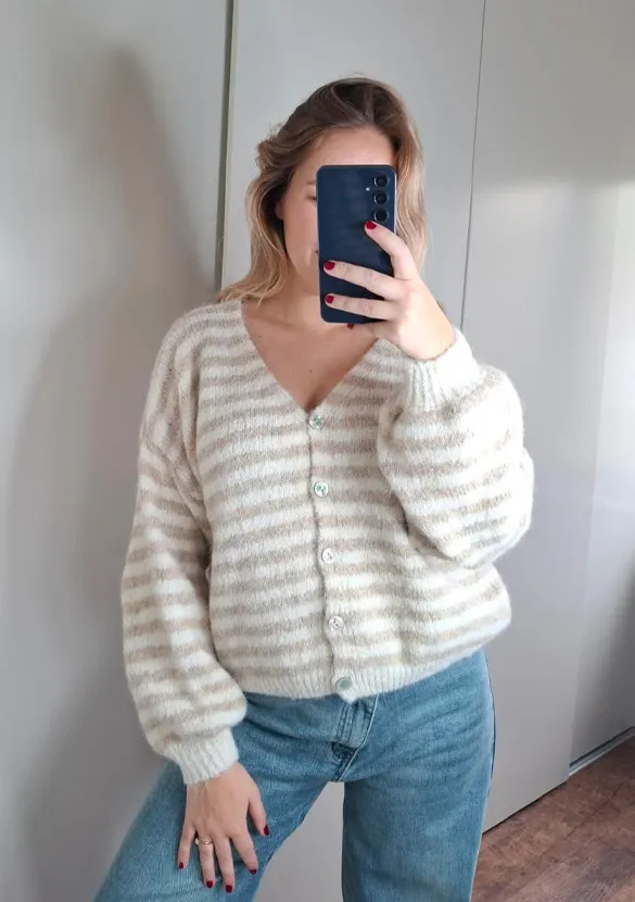LOVEDRUNKY Vest Gestreept beige fluffy knit