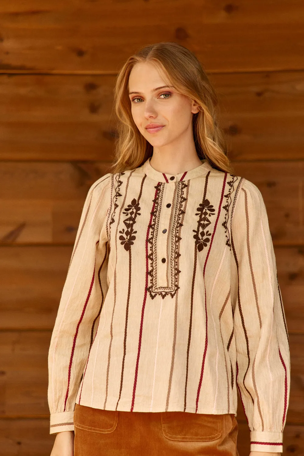 La Petite Etoile Briar blouse beige strepen borduursel