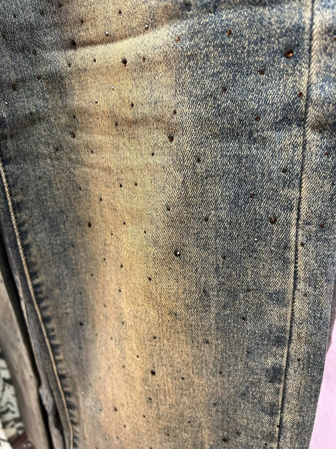 Amiek Strass Wide Leg Hello Miss jeans dirty wash strass