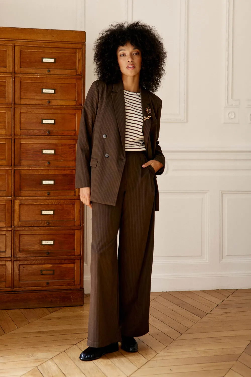 La Petite Etoile Paoline broek bruin-ecru wijde pijp