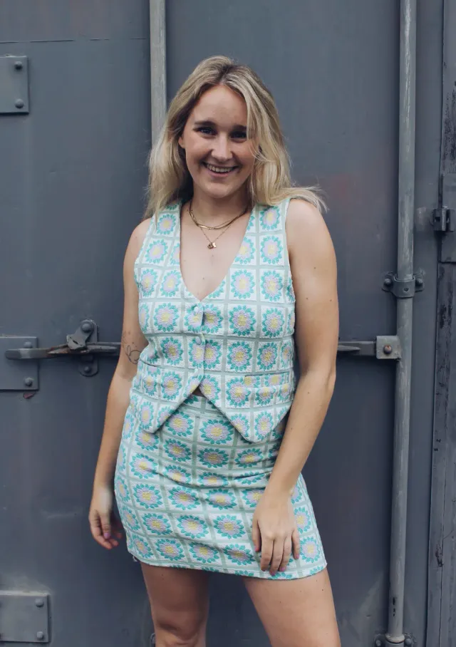 LOVEDRUNKY Jacquard Bloemen rok groen gevoerd