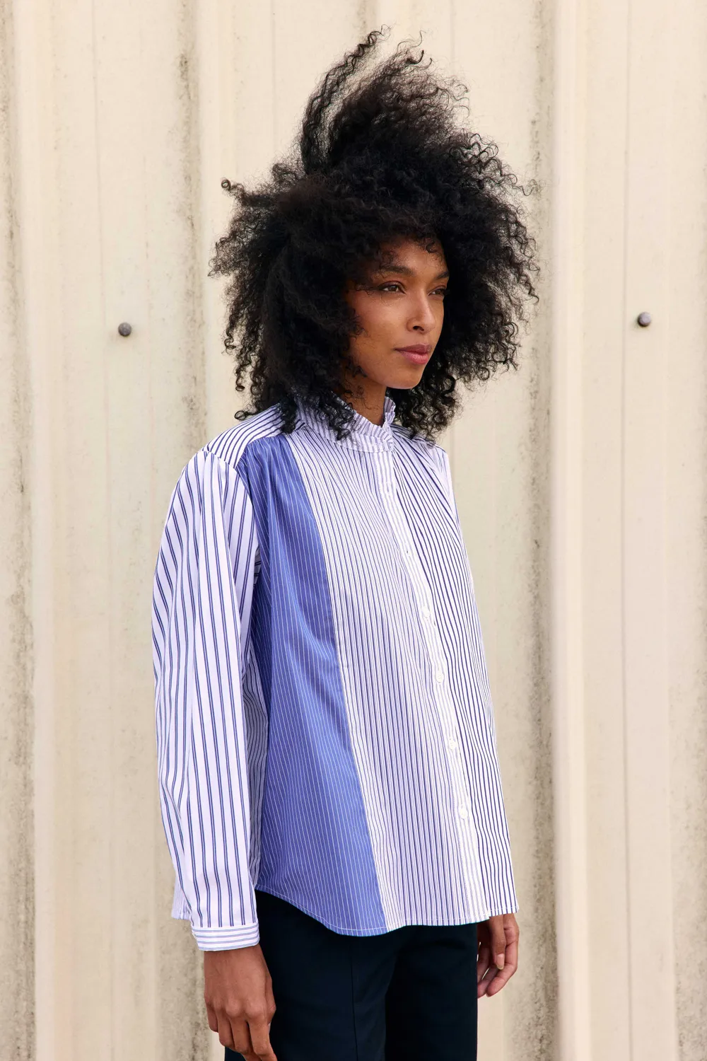 La Petite Etoile Boliane blouse strepen ecru blauw