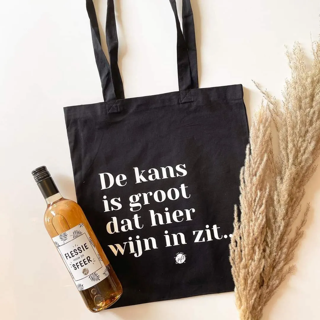Amiek De kans is groot katoenen tas zwart