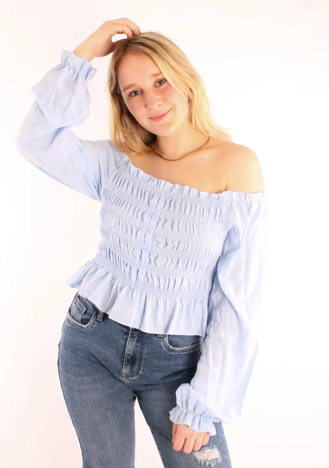 LOVEDRUNKY Off-Shoulder Top lichtblauw smock