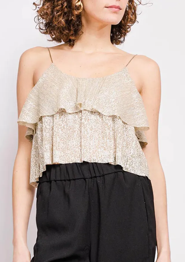 LOVEDRUNKY Top Shiny top goud met glitter lurex