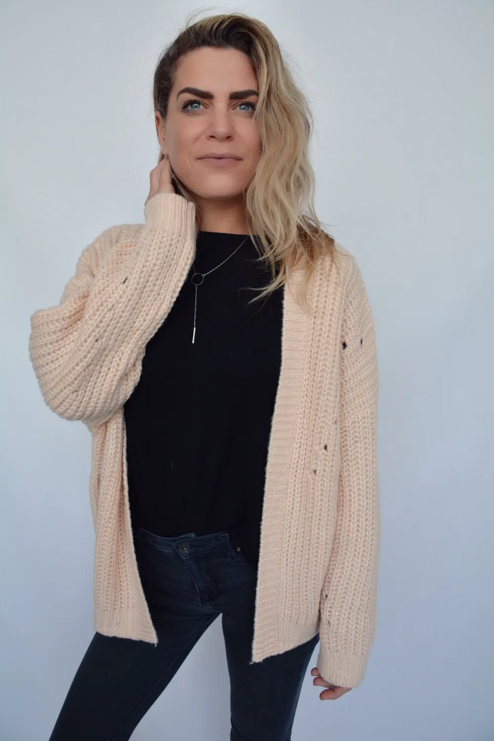 LOVEDRUNKY Knit Cardigan vest zalm one size dik gebreid