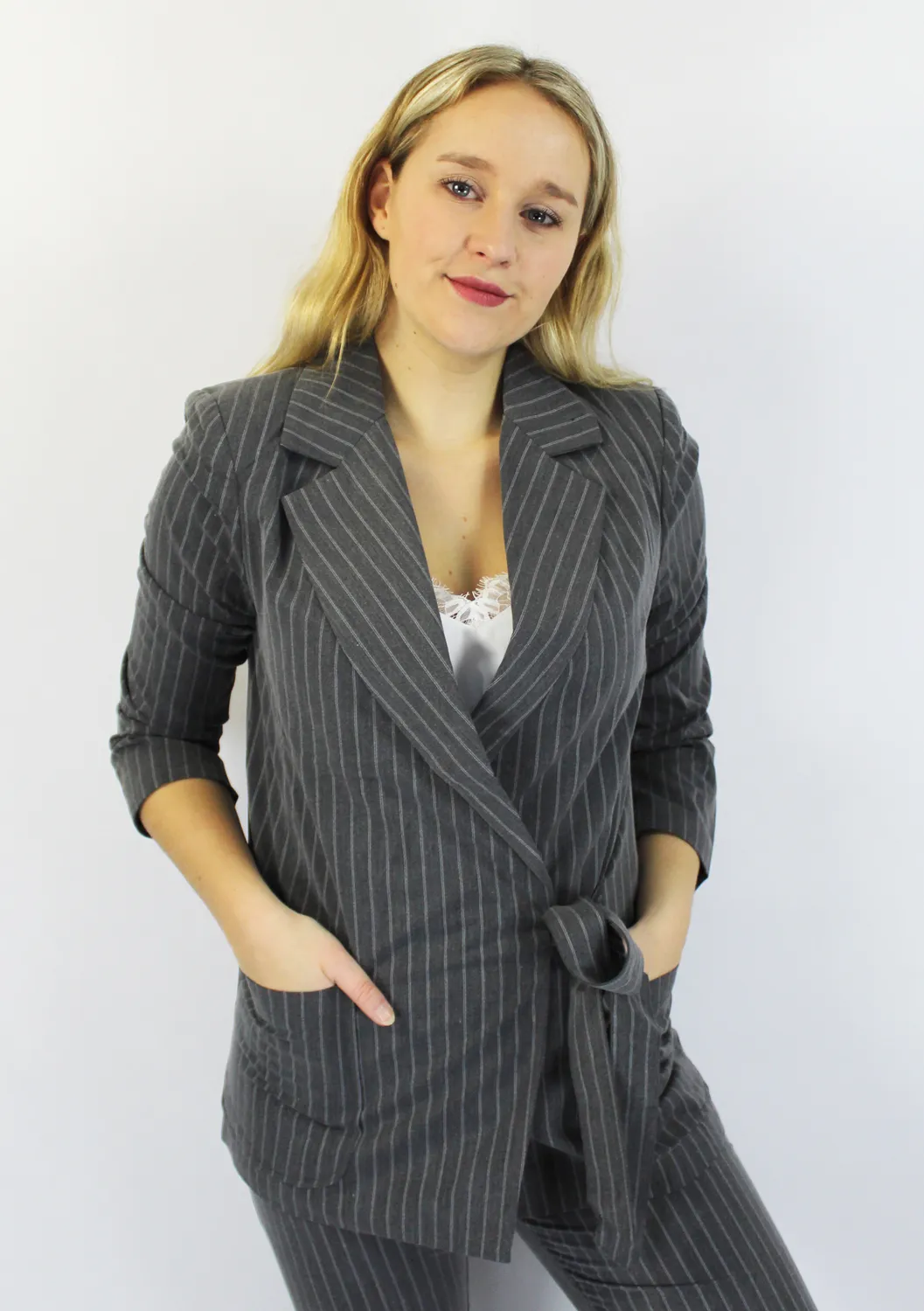 LOVEDRUNKY Gestreept damesblazer grijs-wit