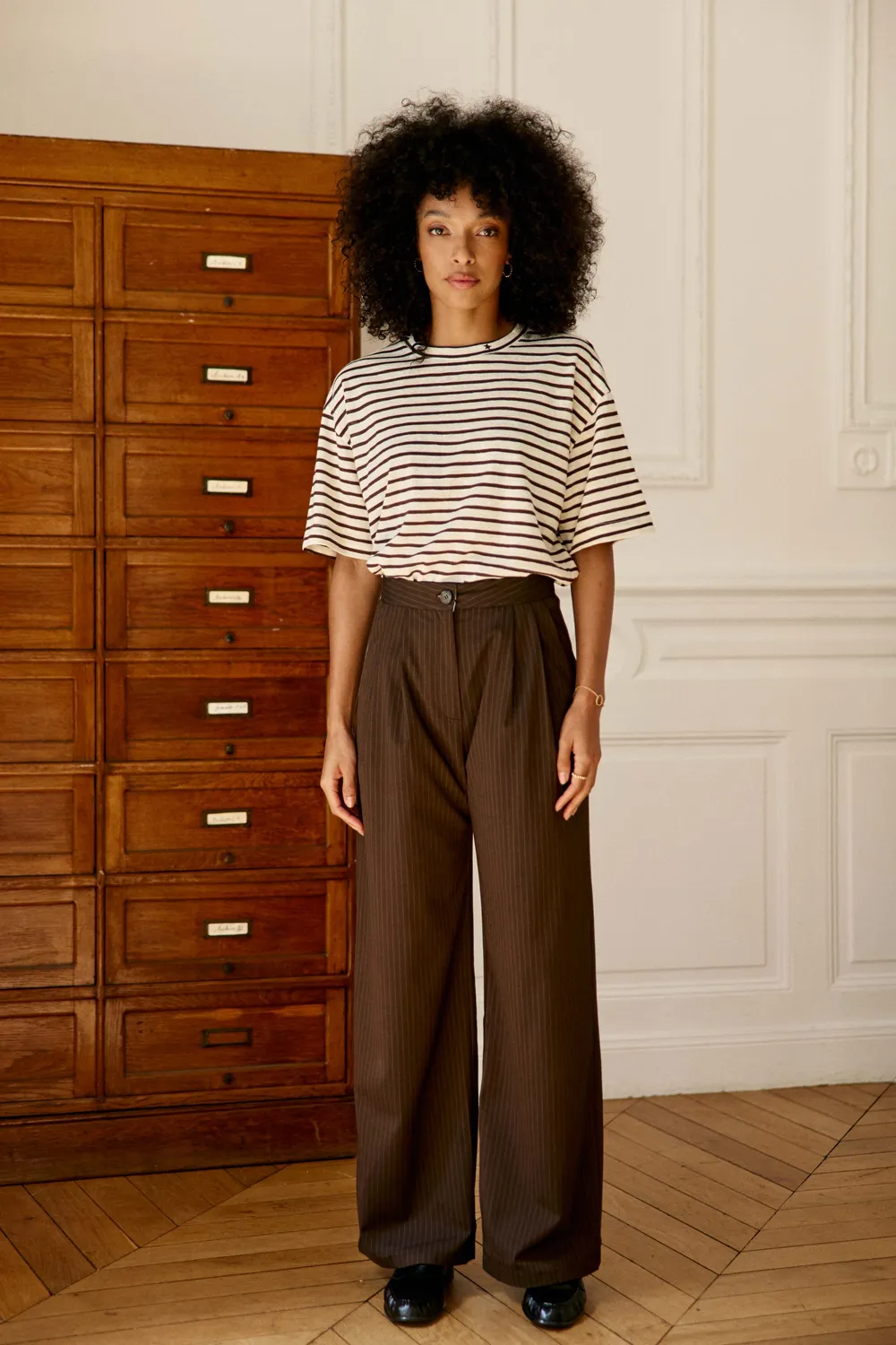 La Petite Etoile Tais T-shirt ecru marinière oversize