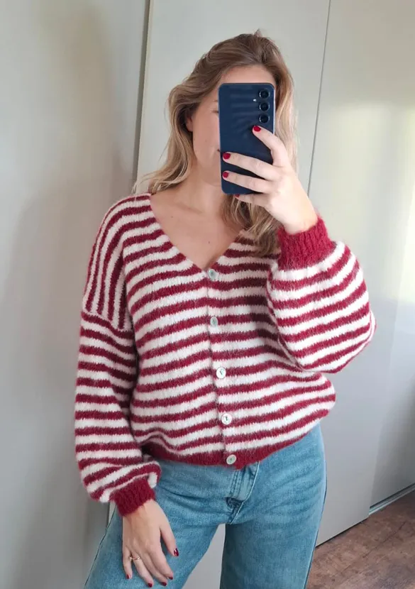 LOVEDRUNKY Gestreept Vest Bordeaux Fluffy Knit