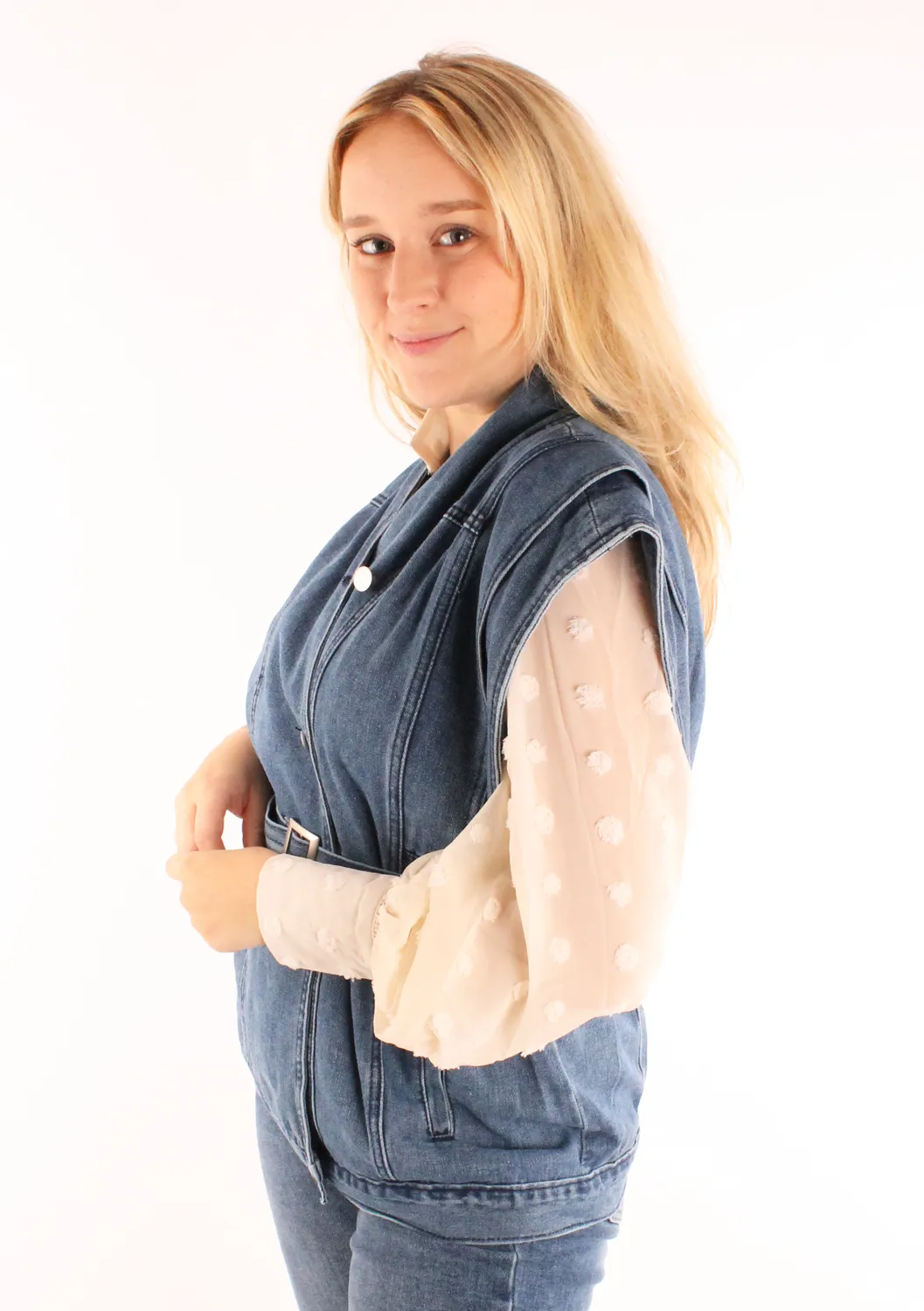 LOVEDRUNKY Biker gilet Denim blauw met ceintuur