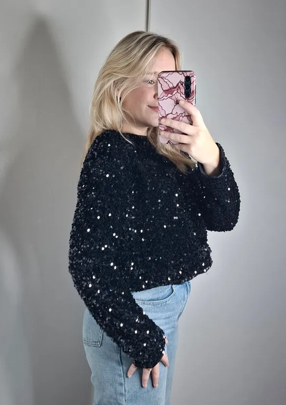 LOVEDRUNKY Strikjes Glitter top zwart gevoerd
