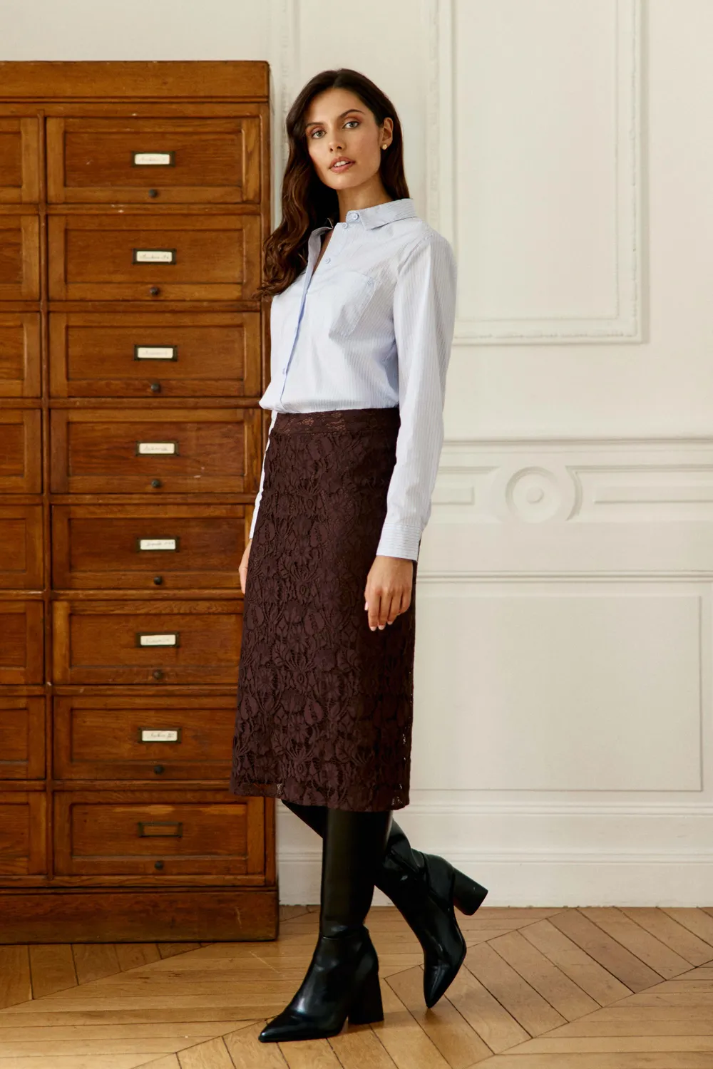 La Petite Etoile Julana kanten rok bruin midi