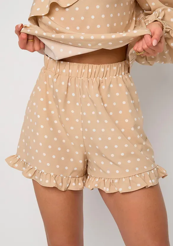 LOVEDRUNKY Short Polkadot short beige stippen ruffle