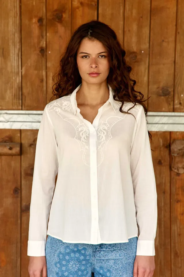 La Petite Etoile Chawie blouse ecru katoen borduursel