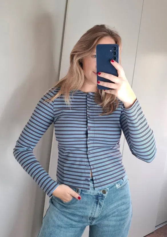 LOVEDRUNKY Top Gestreept longsleeve blauw knoopsluiting