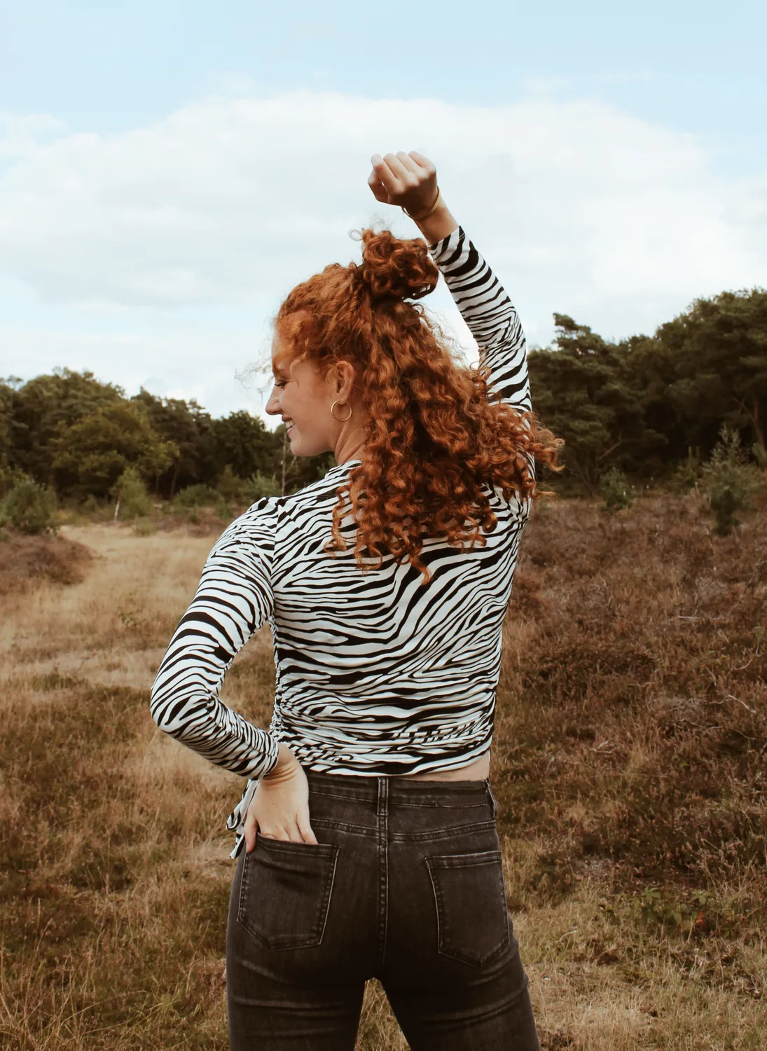 LOVEDRUNKY Zebra top zwart wit lange mouw stretch