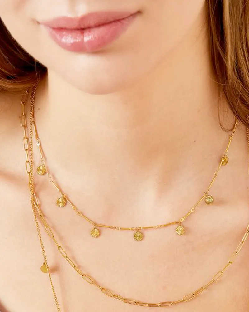 LOVEDRUNKY Flower Coin ketting goud 41 cm bloem