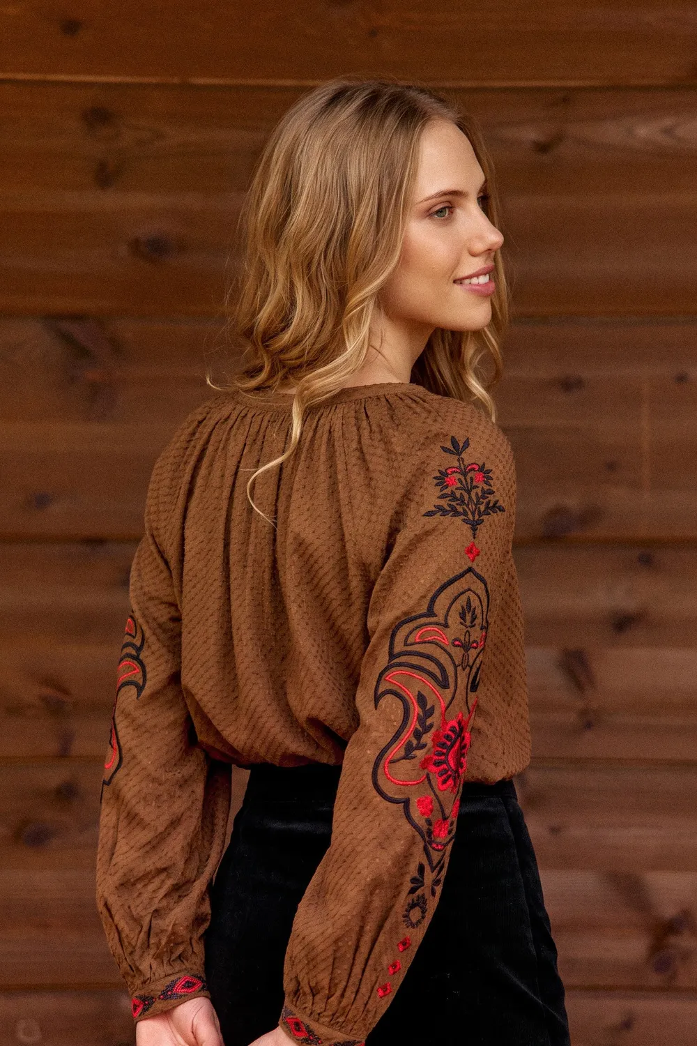 La Petite Etoile Barly blouse noisette borduursel