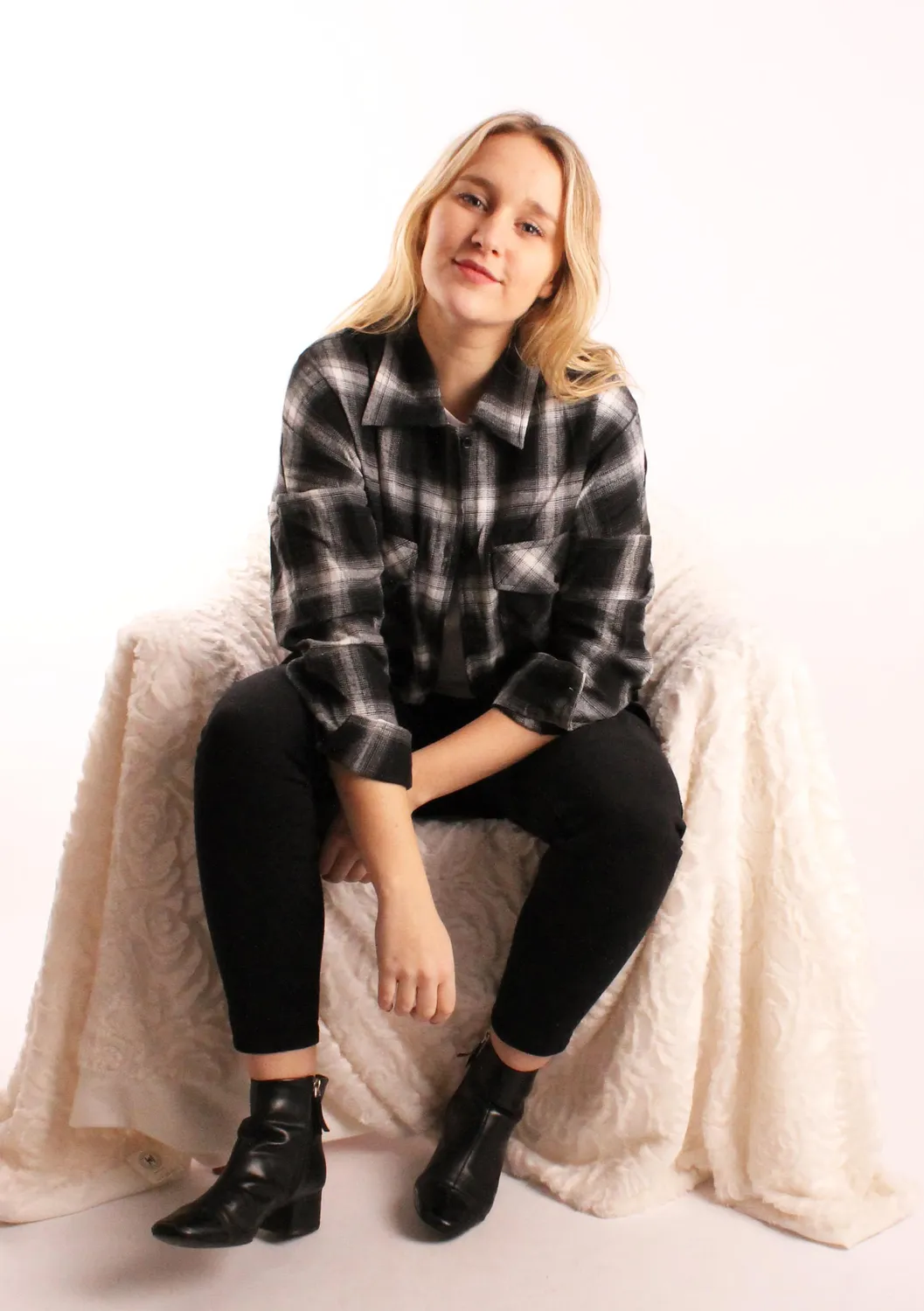 LOVEDRUNKY Blouse Geruit blouse zwart ruit borstzakken