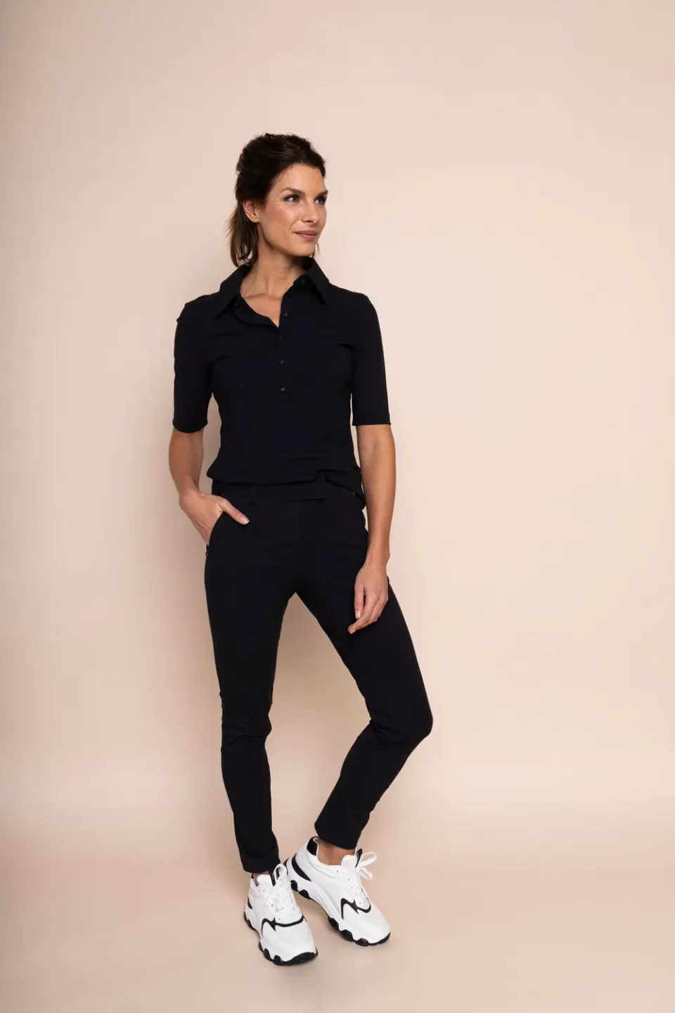 Laboutiek Chic Polo Shirt Top Zwart Driekwart Mouw