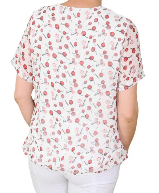 Lea H. Lora blouson kersen rood-wit korte mouw