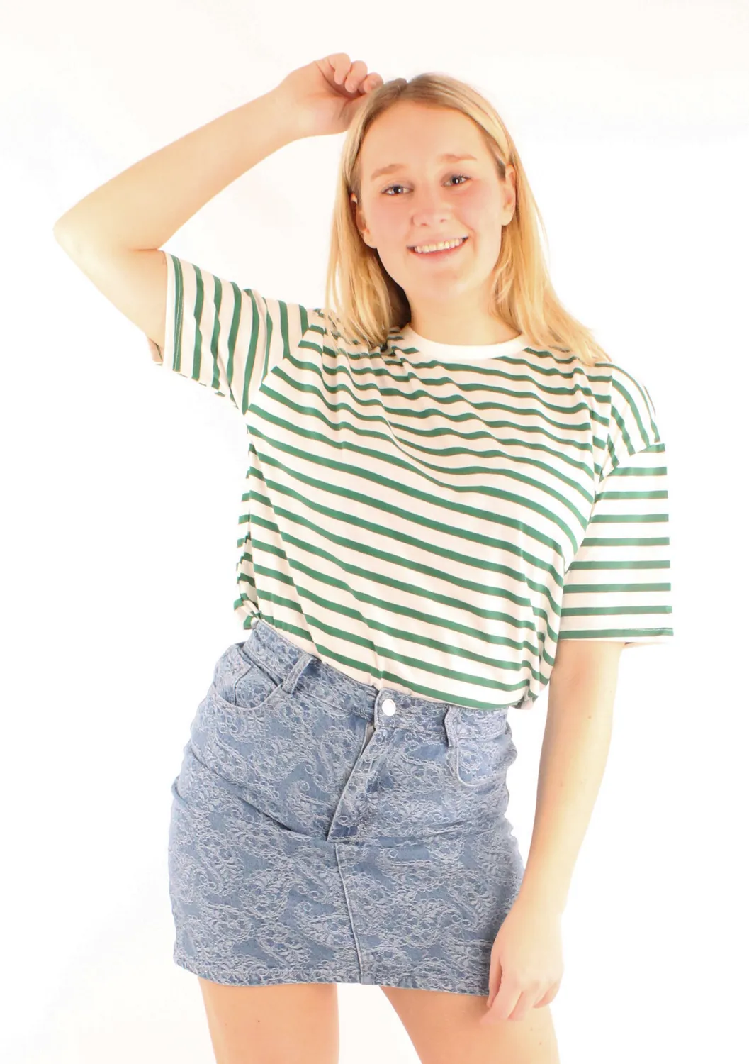 LOVEDRUNKY T-shirt Gestreept groen katoen oversized