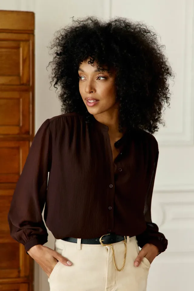 La Petite Etoile Brindo blouse bruin rechte pasvorm