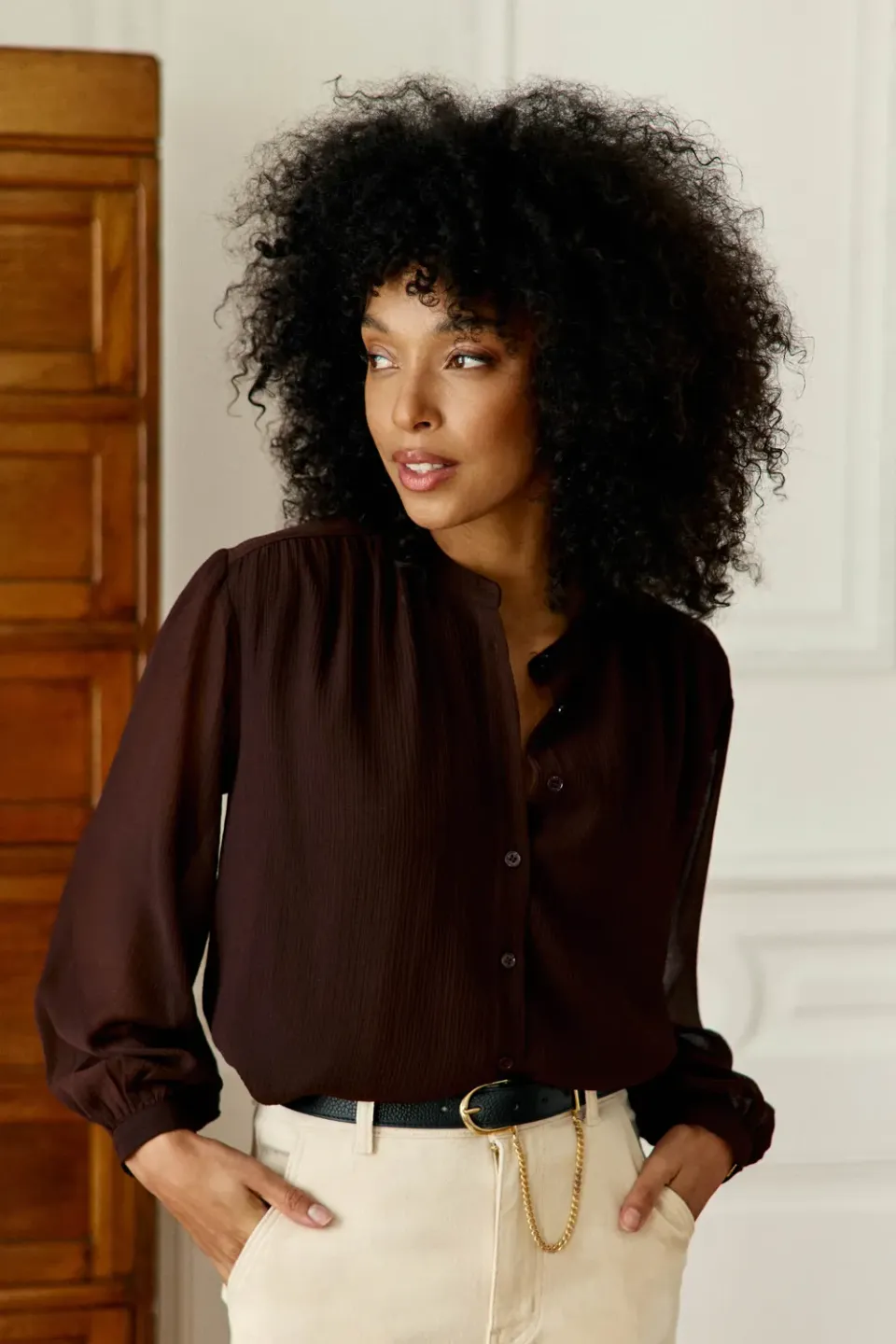 La Petite Etoile Brindo blouse bruin rechte pasvorm