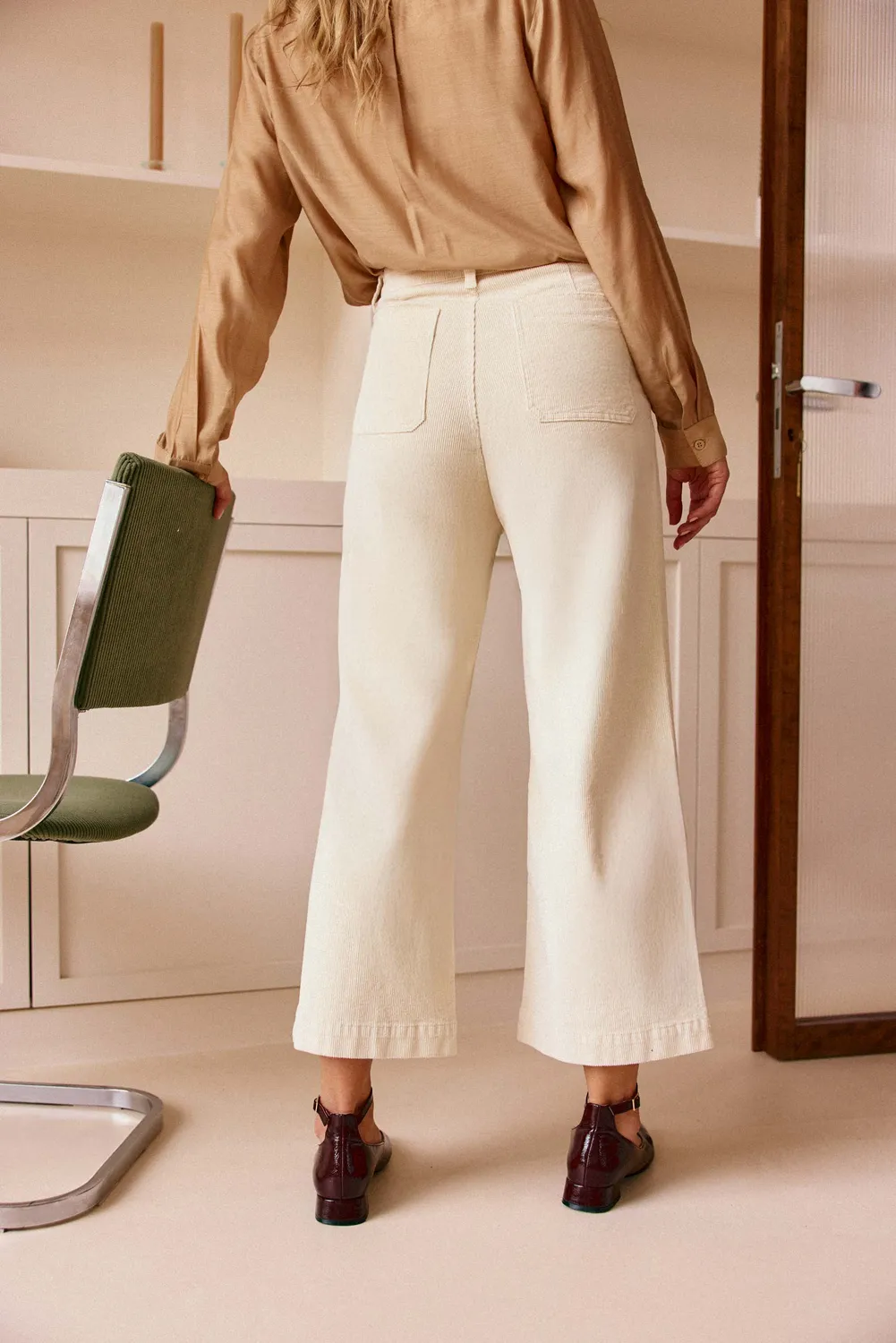 La Petite Etoile Atlanta Wijde broek ecru fluweel