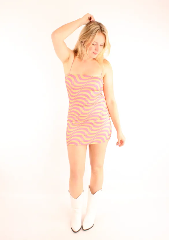 LOVEDRUNKY Retro Jurk Oranje Roze Elastisch Mini