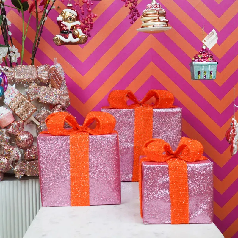 Amiek Kerst LED lamp cadeau set 3 oranje roze