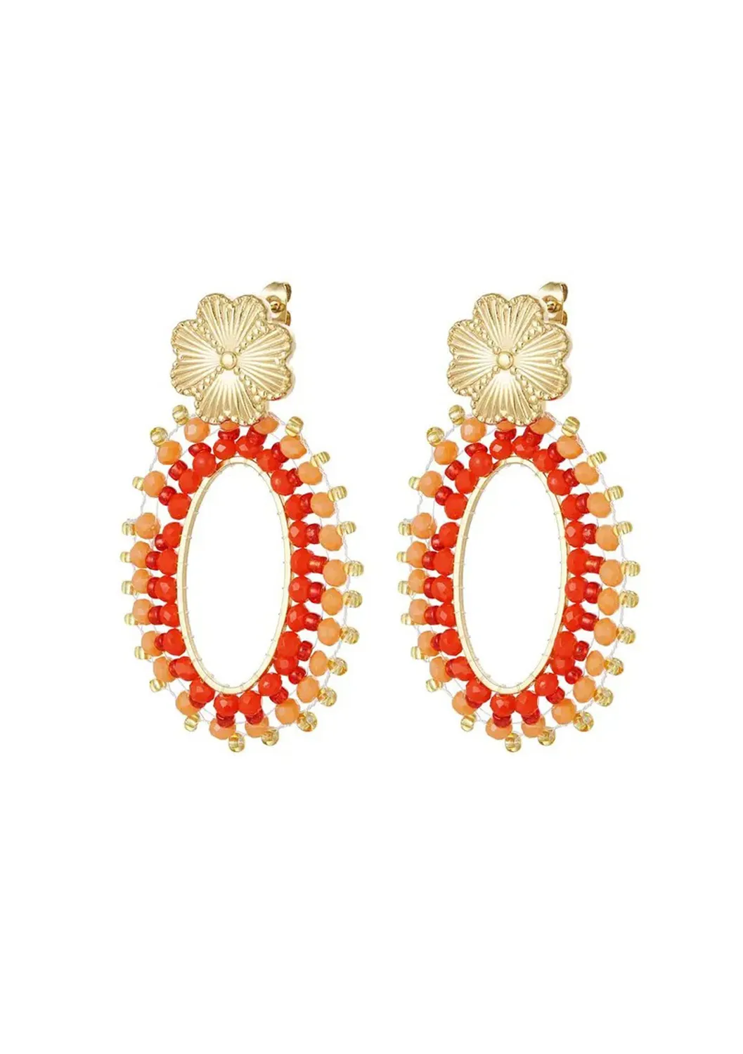 LOVEDRUNKY Statement Beads oorbellen goud rood