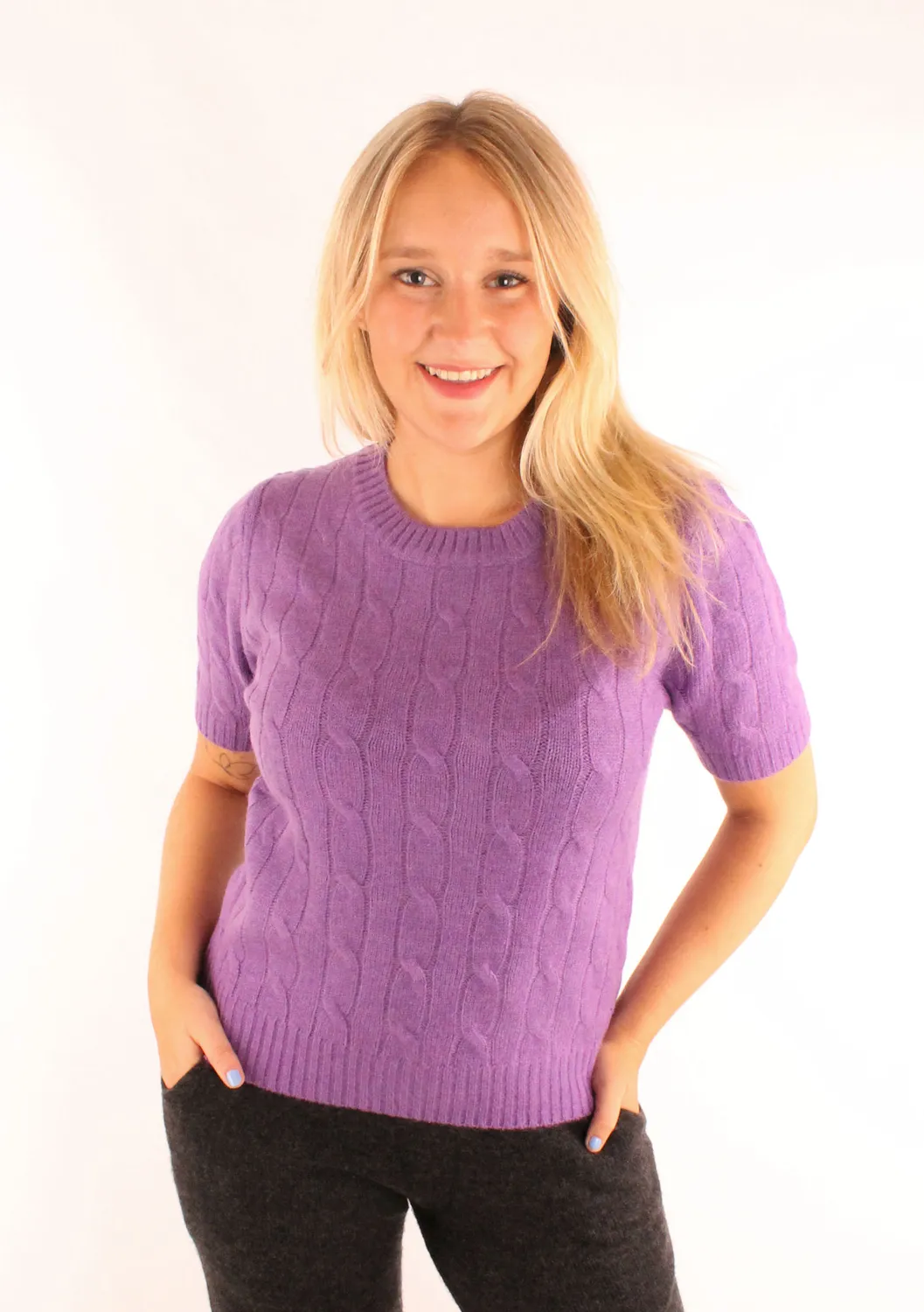 LOVEDRUNKY Kabel Knit trui paars zachte kabelstructuur
